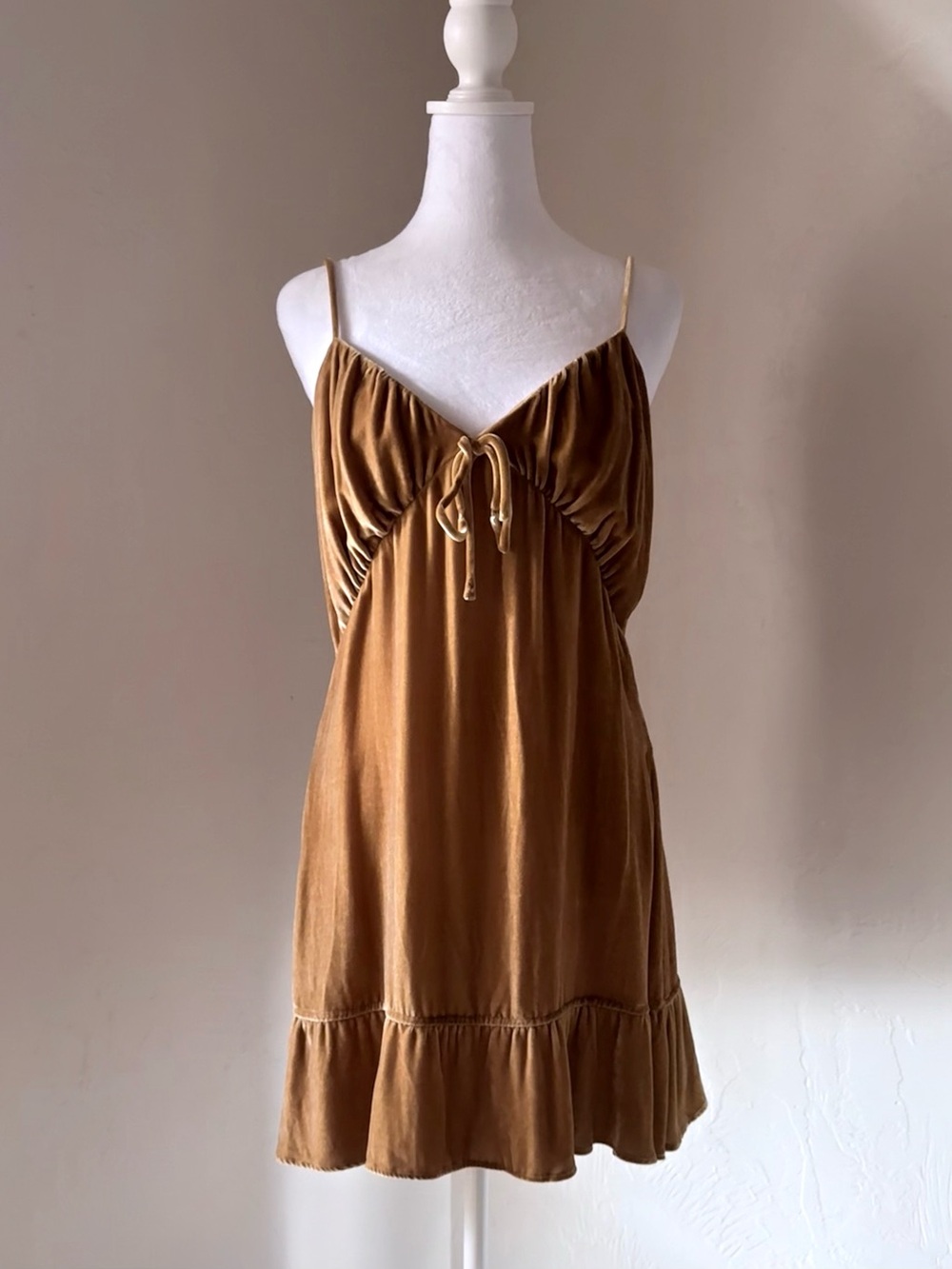 Reformation Polly Silk Blend Velvet Spaghetti Strap Mini Dress Gold M